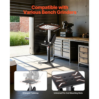 Bench Grinder Stand, Bench Grinder Vise Floor Pedestal with 12" x 10" Mounting Plate, 5-Level Height Adjustable Pedestal Stand with Grinding Wheel Storage Compartment & Heavy-Duty Cast Iron Base