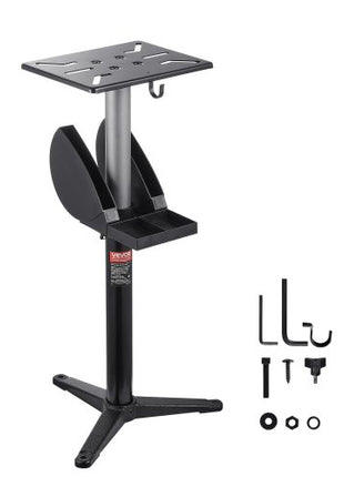 Bench Grinder Stand, Bench Grinder Vise Floor Pedestal with 12" x 10" Mounting Plate, 5-Level Height Adjustable Pedestal Stand with Grinding Wheel Storage Compartment & Heavy-Duty Cast Iron Base