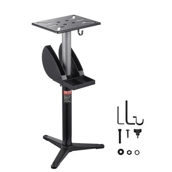 Bench Grinder Stand, Bench Grinder Vise Floor Pedestal with 12" x 10" Mounting Plate, 5-Level Height Adjustable Pedestal Stand with Grinding Wheel Storage Compartment & Heavy-Duty Cast Iron Base