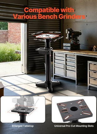Bench Grinder Stand, Heavy-Duty Bench Grinder and Vise Floor Pedestal with 10.6" x 10.6" Mounting Plate, Pre-Cut Mounting Slots & Water Pot, Compatible with Most Bench Grinders