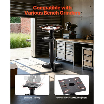 Bench Grinder Stand, Heavy-Duty Bench Grinder and Vise Floor Pedestal with 10.6" x 10.6" Mounting Plate, Pre-Cut Mounting Slots & Water Pot, Compatible with Most Bench Grinders