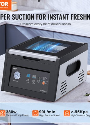 Chamber Vacuum Sealer, 380W Vacuum Pump Power, Sealing Bag Packing Machine for Wet Foods, Meat, Compact Design with 11.5 in Sealing Length, Ideal Commercial Sealer for Professional and Home Use
