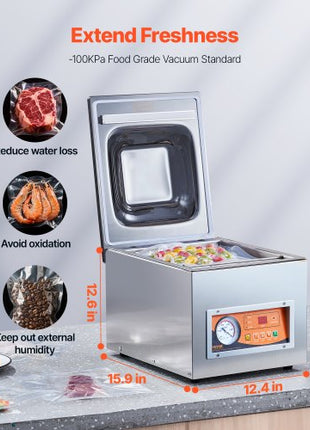 Chamber Vacuum Sealer, 260W Sealing Power, Vacuum Packing Machine for Wet Foods, Meats, Marinades and More, Compact Size with 10.2 in Sealing Length, Applied in Home Kitchen