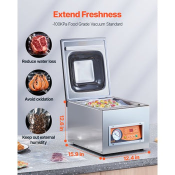 Chamber Vacuum Sealer, 260W Sealing Power, Vacuum Packing Machine for Wet Foods, Meats, Marinades and More, Compact Size with 10.2 in Sealing Length, Applied in Home Kitchen