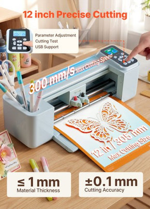Vinyl Cutting Machine, 12 in, Button and Screen Controlled Vinyl Cutter, 20000+ Built-in Design Resources, Compatible with Mac, Windows, Android and iOS, for Creating Customized Crafts Cards