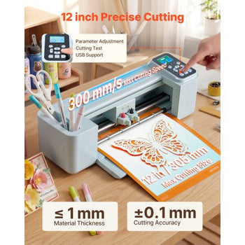 Vinyl Cutting Machine, 12 in, Button and Screen Controlled Vinyl Cutter, 20000+ Built-in Design Resources, Compatible with Mac, Windows, Android and iOS, for Creating Customized Crafts Cards