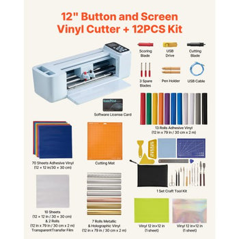 Vinyl Cutting Machine, 12 in, Button and Screen Controlled Vinyl Cutter with Materials and Tool Kit, 20000+ Built-in Design Resources, Compatible with Mac, Windows, Android and iOS, for Crafts