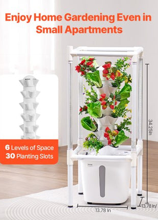 Hydroponic Growing System with Grow Light, 30 Pods Vertical 6 Tiers Hydroponic Tower, Home Hydronic Garden with Water Pump, Plants Germination Kit for Indoor Herbs, Fruits and Vegetables