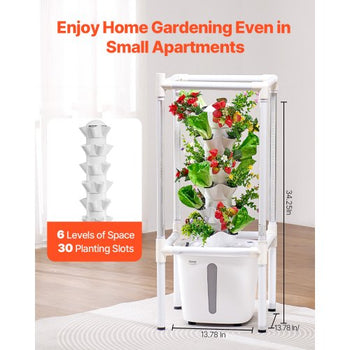 Hydroponic Growing System with Grow Light, 30 Pods Vertical 6 Tiers Hydroponic Tower, Home Hydronic Garden with Water Pump, Plants Germination Kit for Indoor Herbs, Fruits and Vegetables