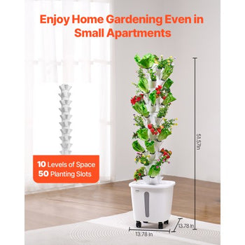 Hydroponic Growing System, 50 Pods Vertical 10 Tiers Hydroponic Tower, Rolling Hydronic Garden with Water Pump & Wheels, Indoor Plants Germination Kit for Herbs Fruits & Vegetables