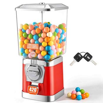 Gumball Machine for Kids, 17"H Home Candy Vending Machine, PC Gumball Dispenser, Bubble Gum Machine for Game Stores, Coin Operated Gumball Bank for Toy Capsules Bouncy Balls Candy, Red