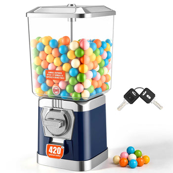 Gumball Machine for Kids, 17"H Home Candy Vending Machine, PC Gumball Dispenser, Bubble Gum Machine for Game Stores, Coin Operated Gumball Bank for Toy Capsules Bouncy Balls Candy, Blue