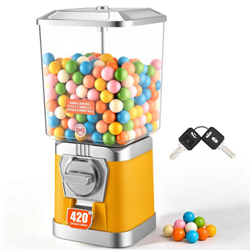 Gumball Machine for Kids, 17"H Home Candy Vending Machine, PC Gumball Dispenser, Bubble Gum Machine for Game Stores, Coin Operated Gumball Bank for Toy Capsules Bouncy Balls Candy, Yellow