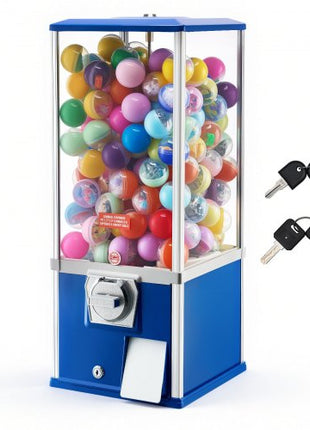 Gumball Machine for Kids, 25" Height Home Vending Machine, PS Bouncy Balls Dispenser, Hold 230 Capsule Toys, Rectangle Bubble Gum Machine for Game Stores, Coin Operated Gumball Bank, Blue