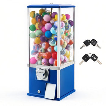 Gumball Machine for Kids, 25" Height Home Vending Machine, PS Bouncy Balls Dispenser, Hold 230 Capsule Toys, Rectangle Bubble Gum Machine for Game Stores, Coin Operated Gumball Bank, Blue