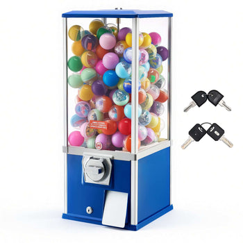 Gumball Machine for Kids, 25" Height Home Vending Machine, PS Bouncy Balls Dispenser, Hold 230 Capsule Toys, Rectangle Bubble Gum Machine for Game Stores, Coin Operated Gumball Bank, Blue