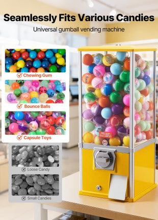 Gumball Machine, 25 inch Height Candy Vending Machine Dispenser, 25-Cent Vending Machines for Shopping Malls, Supermarkets, Amusement Parks, Arcades, Holds Up to 230 1.77 inch Spherical Candies