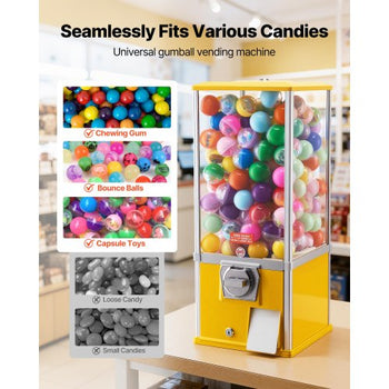 Gumball Machine, 25 inch Height Candy Vending Machine Dispenser, 25-Cent Vending Machines for Shopping Malls, Supermarkets, Amusement Parks, Arcades, Holds Up to 230 1.77 inch Spherical Candies