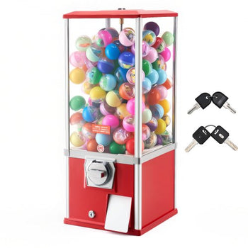 Gumball Machine for Kids, 25" Height Home Vending Machine, PS Bouncy Balls Dispenser, Hold 230 Capsule Toys, Rectangle Bubble Gum Machine for Game Stores, Coin Operated Gumball Bank, Red