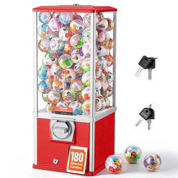 Gumball Machine for Kids, 25" Height Home Vending Machine, PS Bouncy Balls Dispenser, Hold 230 Capsule Toys, Rectangle Bubble Gum Machine for Game Stores, Coin Operated Gumball Bank, Red