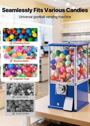 Gumball Machine, 21 inch Height Candy Vending Machine Dispenser, 25-Cent Vending Machines for Shopping Malls, Supermarkets, Amusement Parks, Arcades, Holds Up to 180 1.77 inch Spherical Candies