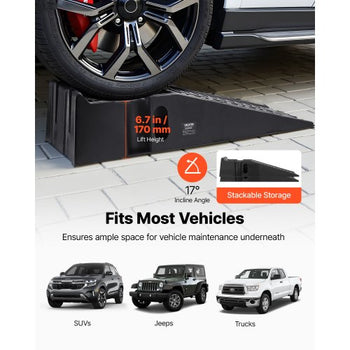 Car Ramps, 2 PCS 16000 lbs GVW Capacity, 6.7 in Lift Height, Portable High Profile Car Service Ramps for Home Garage Maintenance and Oil Changes, Heavy Duty for Truck SUV Vehicle Repair, Black