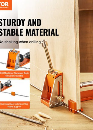 Pocket Hole Jig Kit, 34 Pcs Pocket Hole Jig System with 11" C-clamp,  Fixture, Step Drills, Wrenches, Drill Stop Rings, Square Drive Bits, Toolbox, Adjustable, for DIY Carpentry Projects