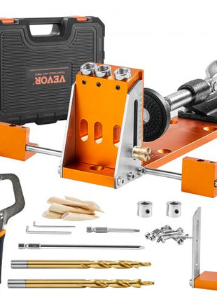 Pocket Hole Jig Kit, 34 Pcs Pocket Hole Jig System with 11" C-clamp,  Fixture, Step Drills, Wrenches, Drill Stop Rings, Square Drive Bits, Toolbox, Adjustable, for DIY Carpentry Projects