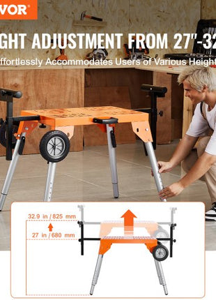 Miter Saw Stand with Tabletop and Wheels, 330lbs Load Capacity Steel Collapsible Rolling Stand for Miter Saw, Adjustable Height and Length, Portable Compact and Folding Miter Saw Stand