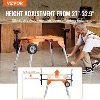 Miter Saw Stand with Tabletop and Wheels, 330lbs Load Capacity Steel Collapsible Rolling Stand for Miter Saw, Adjustable Height and Length, Portable Compact and Folding Miter Saw Stand