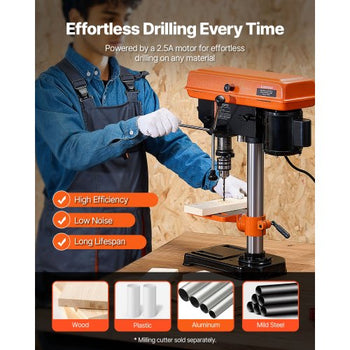 8 in Benchtop Drill Press, 2.5A Induction Motor, Tabletop Drilling Machine with 620 / 1140 / 1740 / 2340 / 3100 RPM Adjustable Speed, 0-45° Tilting Worktable, LED Work Light, for Wood Metal