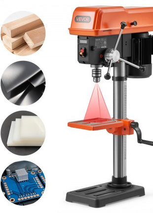 10-Inch Benchtop Drill Press, 5 Amp, 0.8 HP 600W Bench Drill Press, 530-3140 RPM Variable Speed, 0-45° Tilting Worktable, with Laser and LED Work Light, Tabletop Drilling Machine, for Wood Metal