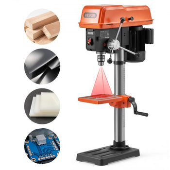 10-Inch Benchtop Drill Press, 5 Amp, 0.8 HP 600W Bench Drill Press, 530-3140 RPM Variable Speed, 0-45° Tilting Worktable, with Laser and LED Work Light, Tabletop Drilling Machine, for Wood Metal