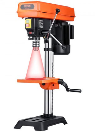 10 in Benchtop Drill Press, 6.2A Induction Motor, Tabletop Drilling Machine with 650 / 1050 / 1800 / 2350 / 3100 RPM Adjustable Speed, 0-45° Tilting Worktable, LED Work Light, for Wood Metal