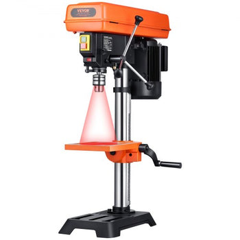 10 in Benchtop Drill Press, 6.2A Induction Motor, Tabletop Drilling Machine with 650 / 1050 / 1800 / 2350 / 3100 RPM Adjustable Speed, 0-45° Tilting Worktable, LED Work Light, for Wood Metal