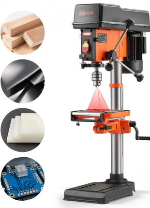 12-Inch Benchtop Drill Press, 6.2 Amp, 1 HP Bench Drill Press, 530 to 3140 RPM Variable Speed, 0-45° Tilting Worktable, with Laser and LED Work Light, Tabletop Drilling Machine, for Wood Metal