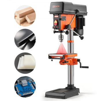 12-Inch Benchtop Drill Press, 6.2 Amp, 1 HP Bench Drill Press, 530 to 3140 RPM Variable Speed, 0-45° Tilting Worktable, with Laser and LED Work Light, Tabletop Drilling Machine, for Wood Metal