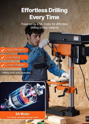 12 in Benchtop Drill Press, 5 Amp 120V, Variable Speed Cast Iron Bench Drill Press, 12 in Swing Distance 0-45° Tiltling Worktable with Laser Work Light, Tabletop Drilling Machine for Wood Metal