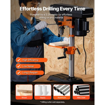 Benchtop Drill Press, 3.2 Amp, 5-Speed Adjustable Drill Press with 650/1050/1800/2350/3100 RPM, 10-inch Swing, Cast Iron Frame, 0-45° Tiltling Worktable, Work Light, for Drilling Wood & Metal