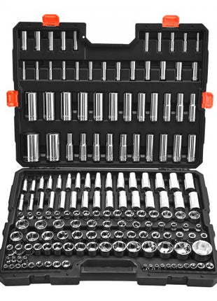 Socket Set, 163 Pieces, 3/8 & 1/4 & 1/2 inch Drive Socket Tool Set, SAE and Metric, Deep and Standard, Mechanic Tool Kit with Storage Case, Chrome Plated CR-V Alloy Steel, for Automotive Repair