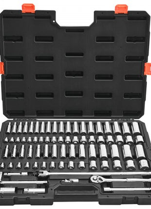 Socket Set, 76 Pieces, 3/8 inch Drive Socket and Ratchet Set, SAE and Metric, Deep and Shallow, Mechanic Tool Kit with Accessories and Storage Case, CR-V Alloy Steel, for Automotive Repair