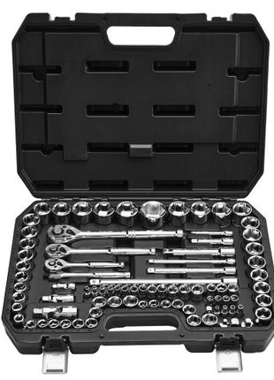 Socket Set, 86 Pieces, 3/8 & 1/4 & 1/2 inch Drive Socket and Ratchet Set, SAE and Metric, Mechanic Tool Kit with Ratchet Wrench, Accessories and Storage Case, CR-V Alloy Steel, for Auto Repair