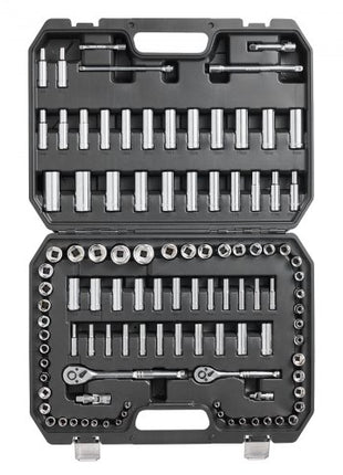 Socket Set, 1/4" and 3/8" Drive Socket and Ratchet Set, 6-Point Socket Opening, 106 Pcs Tool Set SAE and Metric, Deep and Standard Sockets, 5/32-1 in, 5-19 mm, with Accessories, Storage Case