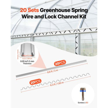 Greenhouse Spring Wire and Lock Channel, 20 Packs 6.56 ft PVC-Coated Wiggle Wire & Aluminum Alloy Channel Bundle Kit with Included Screws, 0.05 in Thickened, Poly Film & Shade Cloth Attachments