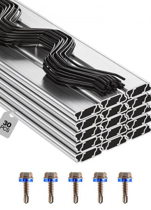 Greenhouse Spring Wire and Lock Channel, 30 Packs 6.56 ft PVC-Coated Wiggle Wire & Aluminum Alloy Channel Bundle Kit with Included Screws, 0.05 in Thickened, Poly Film & Shade Cloth Attachments
