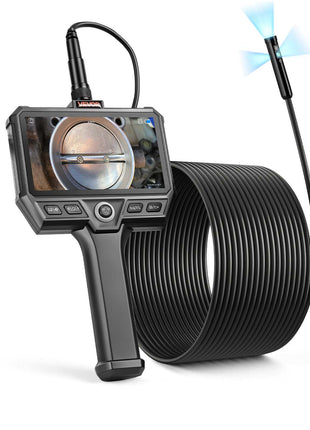 Triple Lens Endoscope with 32.8FT Newly Ultra-Rigid Cable, Industrial Borescope with Light, 5" HD IPS Screen, 8 + 2 Lights, 8X Zoom, 5000mAh, IP67 Waterproof Snake Camera for Auto, Plumbing