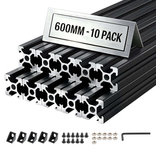 10PCS 2020 Aluminum Extrusion Profile, 23.62 Inch 600 mm, T Slot European Standard Anodized Linear Rail, High-Strength Extruded Aluminum Rail, for 3D Printer Parts and CNC DIY Workbench, Black