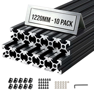 10PCS 2020 Aluminum Extrusion Profile, 48 Inch 1220 mm, T Slot European Standard Anodized Linear Rail, High-Strength Extruded Aluminum Rail, for 3D Printer Parts and CNC DIY Workbench, Black