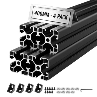 4PCS 4040 Aluminum Extrusion Profile, 15.75 Inch 400 mm, T Slot European Standard Anodized Linear Rail, High-Strength Extruded Aluminum Rail, for 3D Printer Parts and CNC DIY Workbench, Black