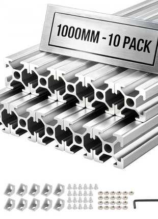 10PCS 2020 Aluminum Extrusion Profile, 39.37 Inch 1000 mm, T Slot European Standard Anodized Linear Rail, High-Strength Extruded Aluminum Rail, for 3D Printer Parts and CNC DIY Workbench, Silver